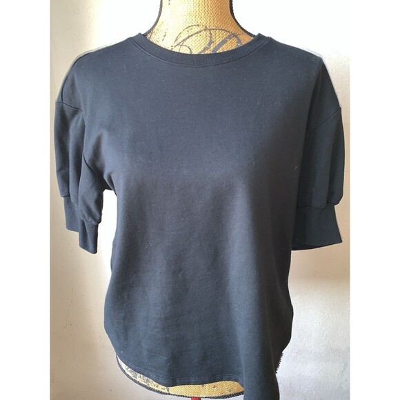 Mossimo Black Crew neck Blouse Women's Size MEDIUM Tunic Stretch Short Sleeve - Picture 1 of 7